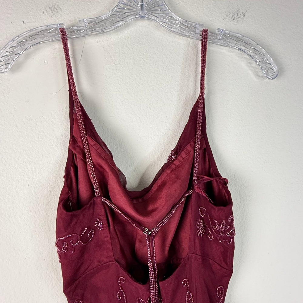Scala Dress Womens S Burgundy Silk Beaded Handkerchief Hem Cowl Neck Y2K - Picture 6 of 9
